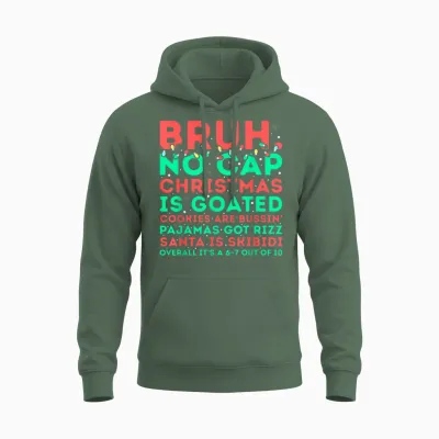 Funny Middle School Gen Alpha Slang Skibidi Rizz Christmas Unisex Hoodie - Military Green
