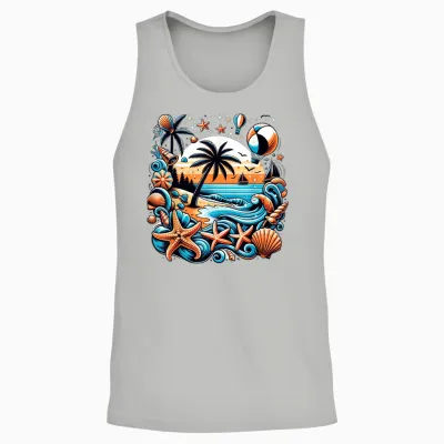Ocean Themed Blue Starfish and Shells Women's T-Shirt, White, S Unisex Tank Top - Ash