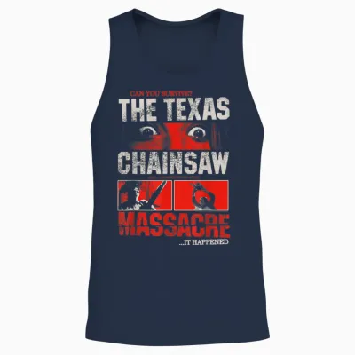 The Texas Chainsaw Massacre Can You Survive Eyes Horror T-Shirt, Black, S Unisex Tank Top - Navy