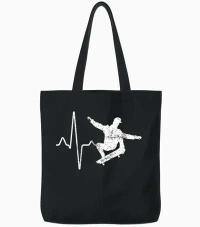 Skate Heartbeat Tote Bags - Black