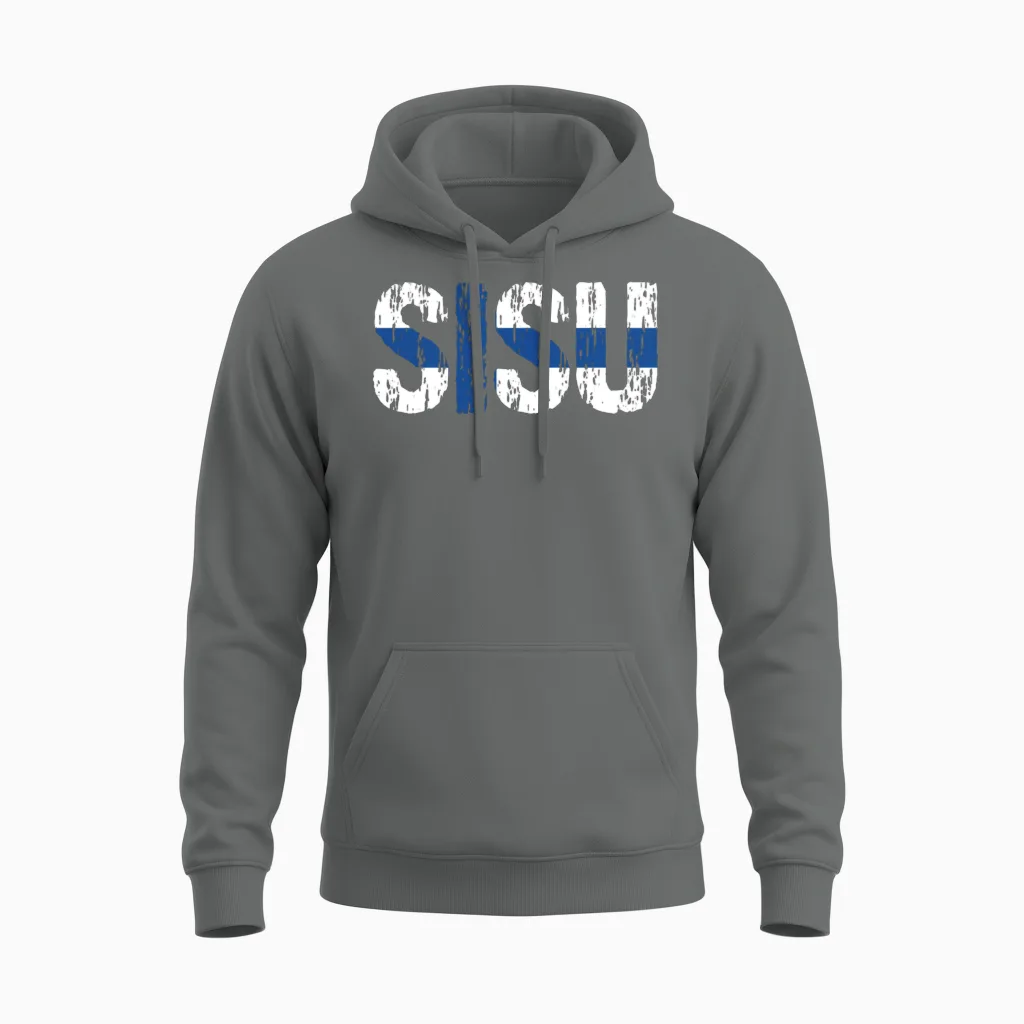 Sisu Finnish Flag Finland Suomi Unisex Hoodie in Graphite Heather