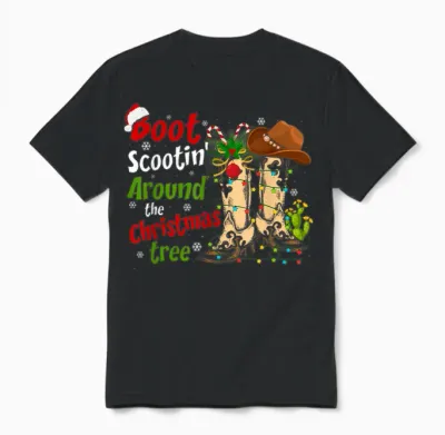Boot Scootin' Around the Christmas Tree Country Western Unisex T-Shirt - Black