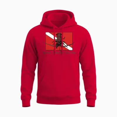 Spiny Lobster Diving with Red Diver Down Flag Urm Unisex Hoodie - Red