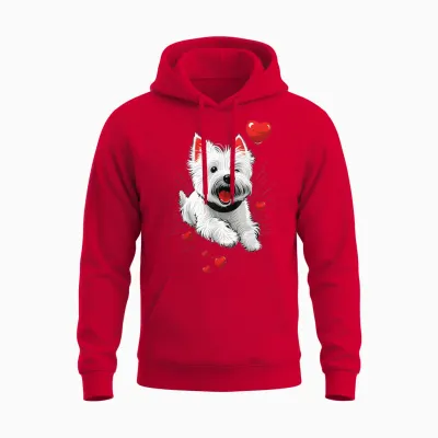Westie Love Heart on West Highland White Terrier Lover T-Shirt, Black Unisex Hoodie - Red