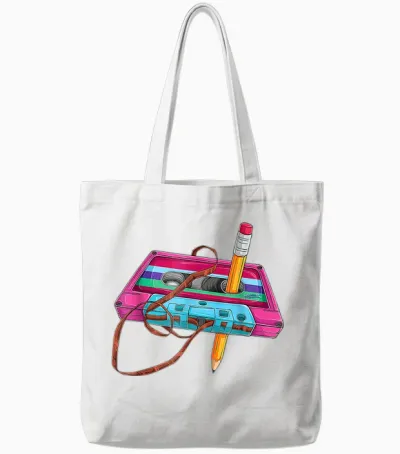 80 90s Outfit Women's Men's Party Fancy Dress Cassette T-Shirt, Black Tote Bags - White