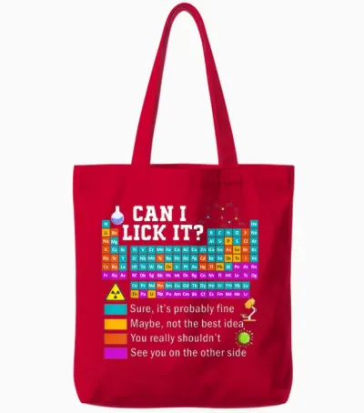 Funny Kids Can I Lick It Periodic Table Tote Bags - Red