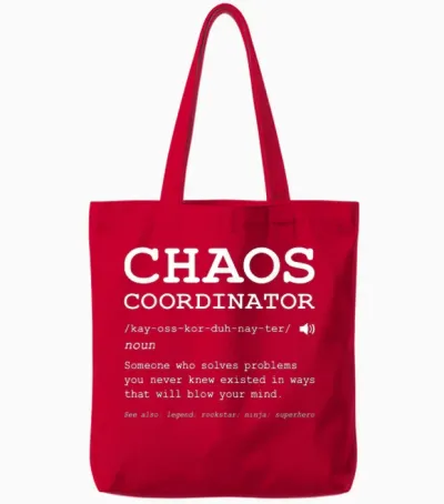 Funny Chaos Coordinator Definition Mom Dad Boss Teacher T-Shirt, Black, S Tote Bags - Red