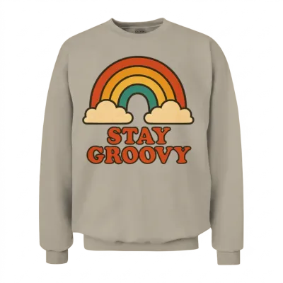 Retro Rainbow Stay Groovy Unisex Sweatshirt - Sand