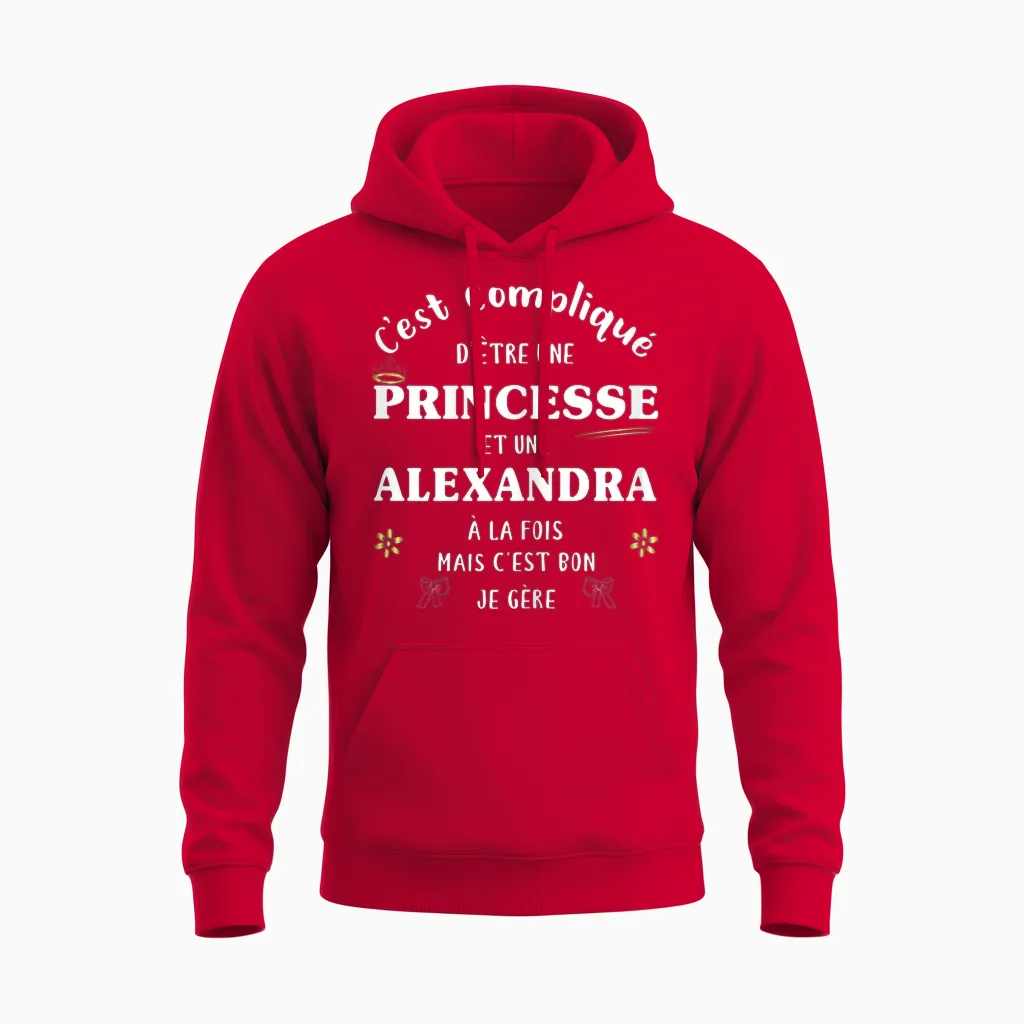 Women's Princess Humor Personalized Gift Alexandra Name T-Shirt, Black, S Unisex Hoodie in Red