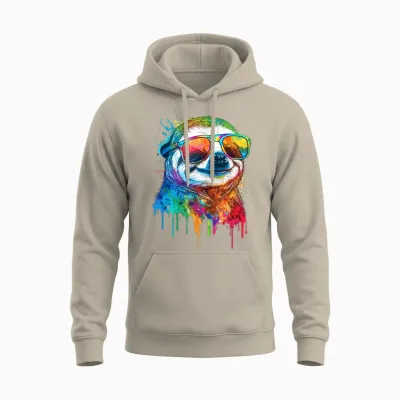 Artistic Colourful Pop Art Sloth Unisex Hoodie - Sand