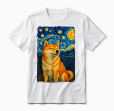 Shiba Inu Under Starry Sky Art Dog Aesthetic Unisex T-Shirt - White