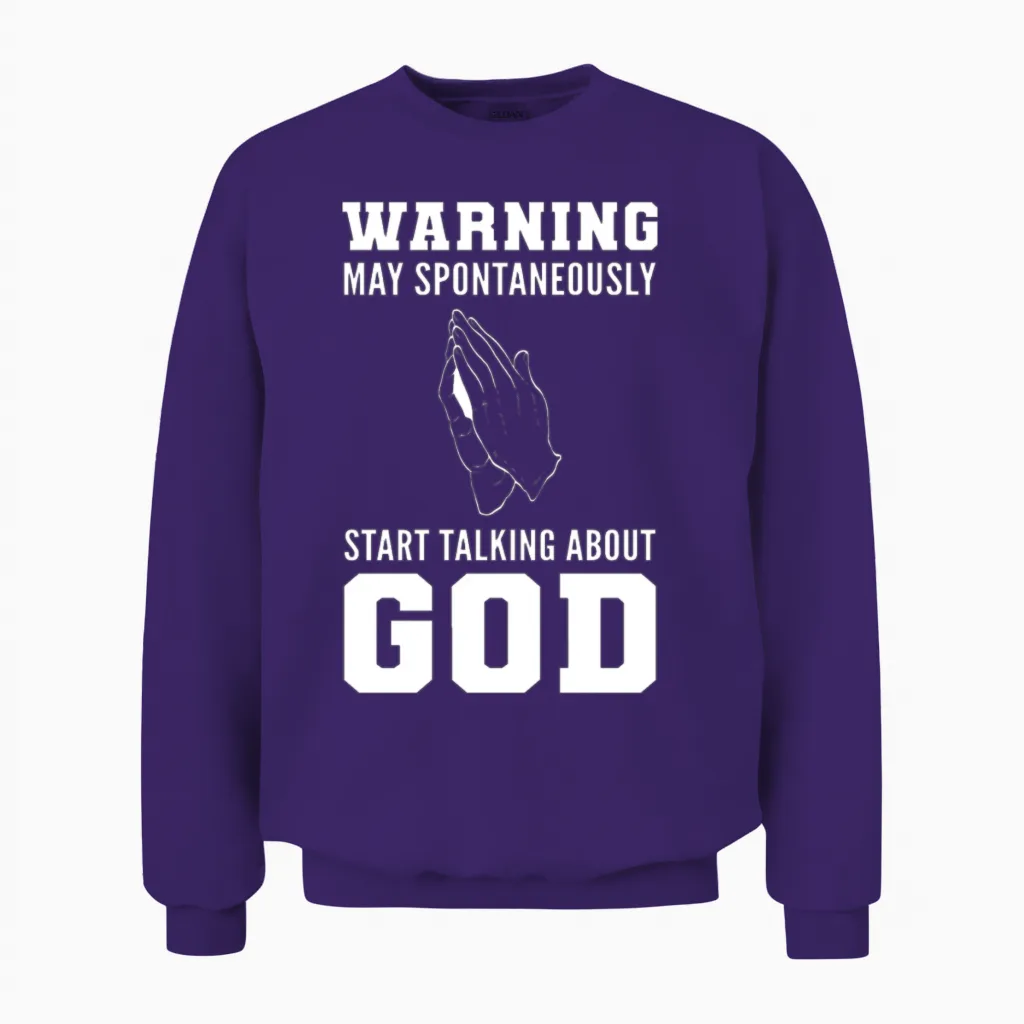 May Spontaneously Start Talking About God Pastor Unisex Sweatshirt in Purple