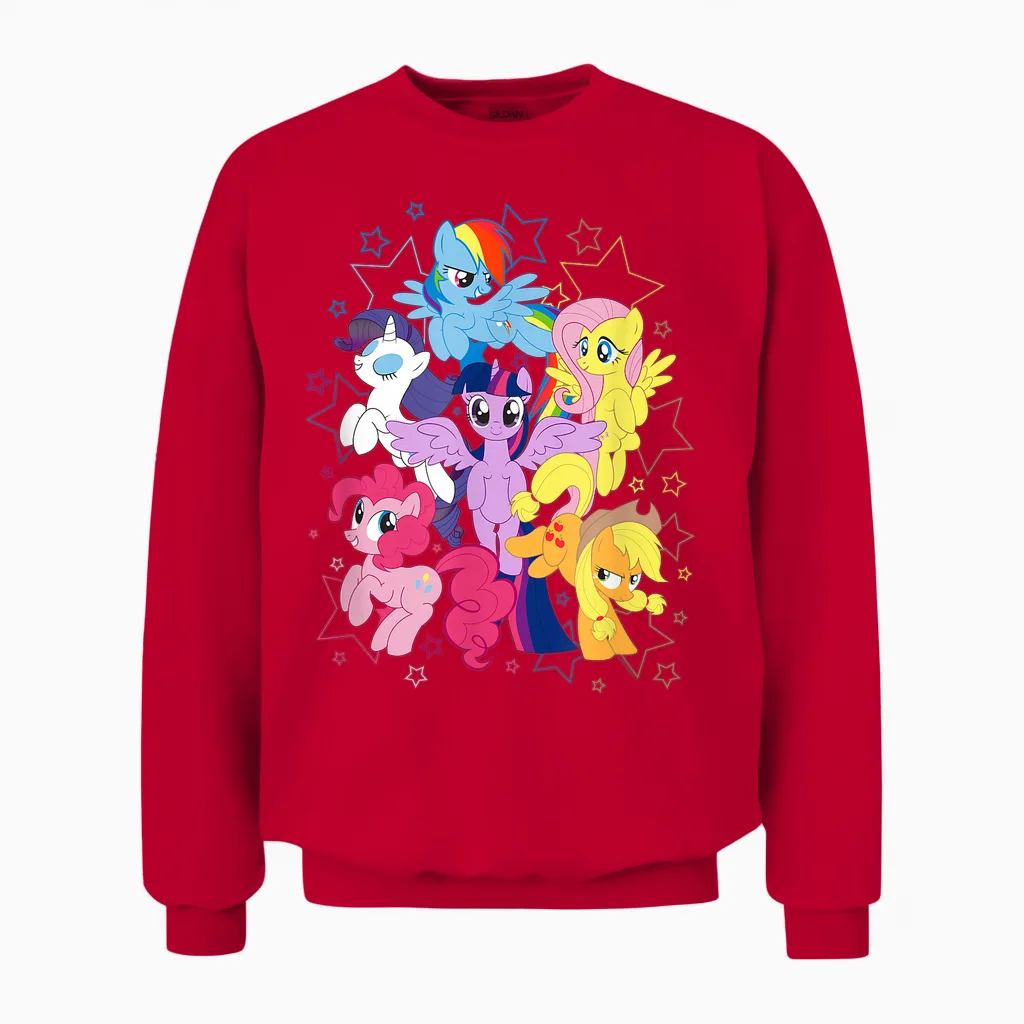 My Little Pony: Friendship Is Magic Starry Group Shot T-Shirt, Black Unisex Sweatshirt in Red