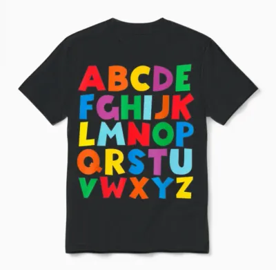 Bunte Großbuchstaben Lernen Abc Jungen Mädchen Kinder Unisex T-Shirt - Black