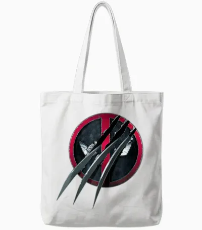 Marvel Studios Deadpool & Wolverine Slashed Icon with Claws T-Shirt, Black, S Tote Bags - White