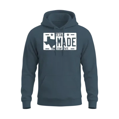Texas Made License Plate Unisex Hoodie - Dark Heather