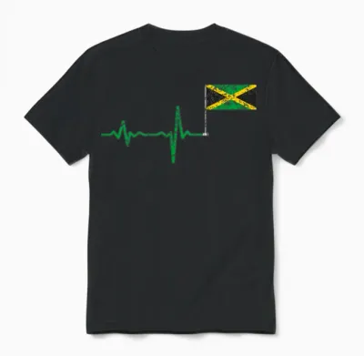 Heartbeat Jamaica Flag Gift Unisex T-Shirt - Black