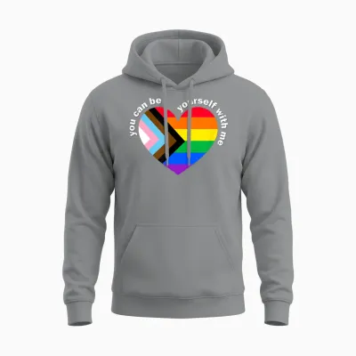 Proud Lgbtq Ally Rainbow Equality Heart Flag Be Yourself Unisex Hoodie - Sport Grey