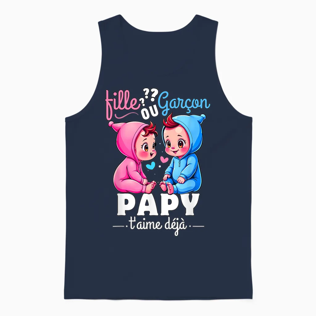 Man Gift Gender Reveal Grandpa Party Sex Reveal Baby T-Shirt, Black, S Unisex Tank Top in Navy