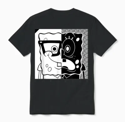 Spongebob Squarepants - Superfly Black and White Unisex T-Shirt - Black