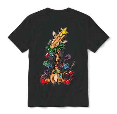Funny Christmas Tree Giraffe Lover Gift Love Giraf Unisex T-Shirt - Black