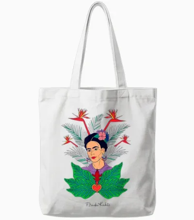 Frida Kahlo Flowers Portrait Graphic Art Feminism Papl248 Tote Bags - White