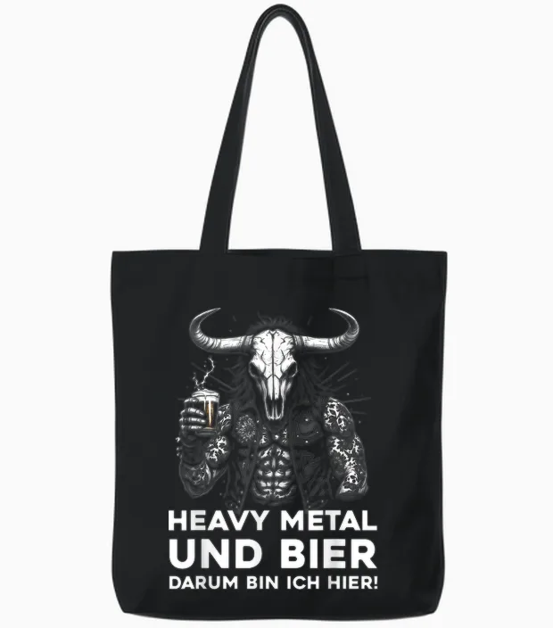 Heavy Metal Beer Outfit Hard Rock Design Rocker Rock Concert Tote Bags in Black