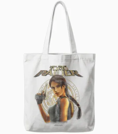 Tomb Raider Lara Croft Portrait with Seal Retro Video Game Tote Bags - White