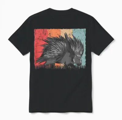 Porcupine Vintage Retro Unisex T-Shirt - Black