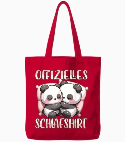 Official Sleepshirt Panda Night Shirt Girls Sleeping T-Shirt, Black Tote Bags - Red