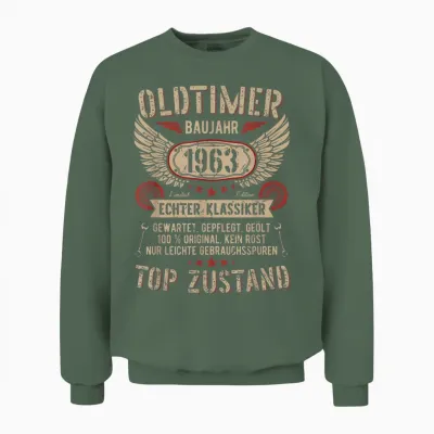 Oldtimer Baujahr 1963 Geboren Vintage Birthday Retro T-Shirt, Black Unisex Sweatshirt - Military Green