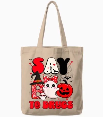 Say Boo to Drugs Cute Boo Red Ribbon Week Awareness Women Tote Bags - Natural