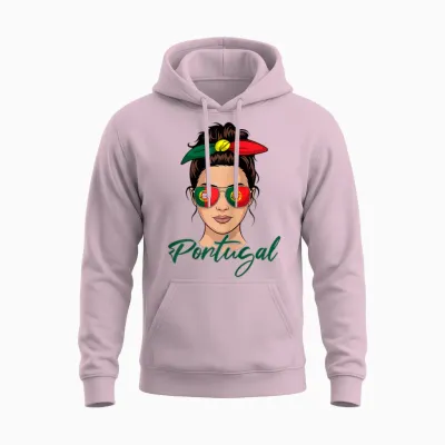 Portuguese Girl Woman Portugal Flag T-Shirt, Black, S Unisex Hoodie - Light Pink