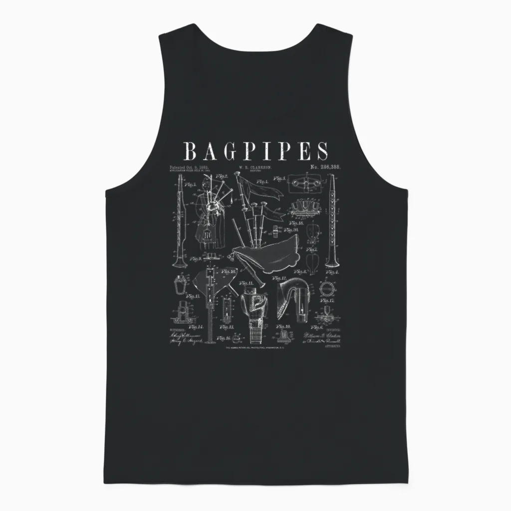 Bagpipe Bagpipe Player Vintage Patent Musician Unisex Tank Top in Black