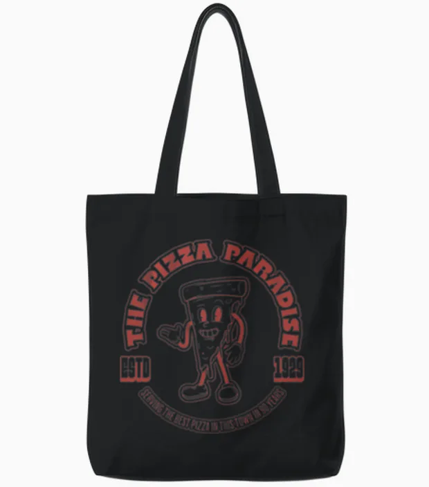Funny Pizza Tote Bags in Black