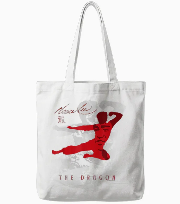 Bruce Lee the Dragon Flying Kick Silhouette Vintage T-Shirt, White Tote Bags in White