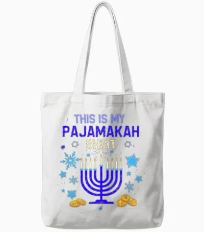Pajamakka Shirt | Funny Hanukkah Pajamas Menorah Tote Bags - White