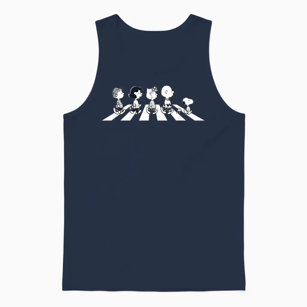 Peanuts - Snoopy Charlie Brown Crossing Street Unisex Tank Top in Navy