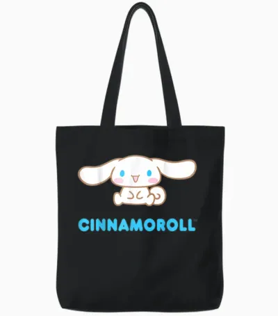 Sanrio Cinnamoroll Character Front & Back T-Shirt, Black Tote Bags - Black