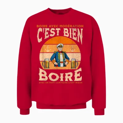 Papy Capitaine Bateau Ancre Apéro Bière Humour Grand-Père Unisex Sweatshirt - Red