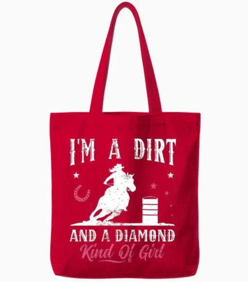 Horse Barrel Racing Girl Barrel Racer Tote Bags in Red
