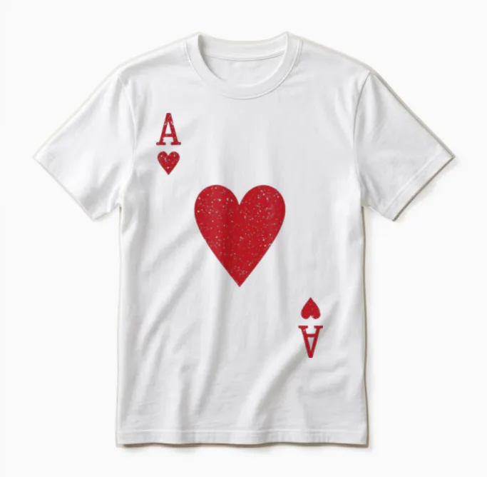 Ace Heart Card Poker Vegas T-Shirt Fancy Dress Costume Unisex T-Shirt in White