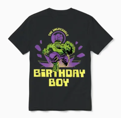 Marvel Super Heroes Hulk the Incredible Birthday Boy Party Unisex T-Shirt - Black