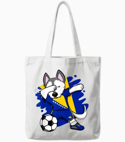 Dabbing Husky Bosnien Herzegowina Fußballfans Trikot Fußball Tote Bags - White