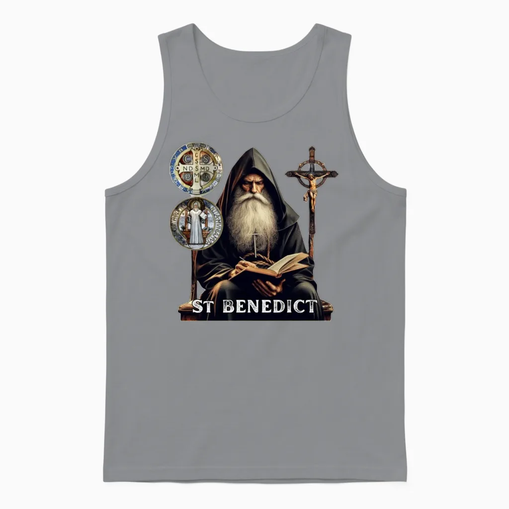 Most Searched St Benedict T-Shirt with Medal Unisex Tank Top in Sport Grey