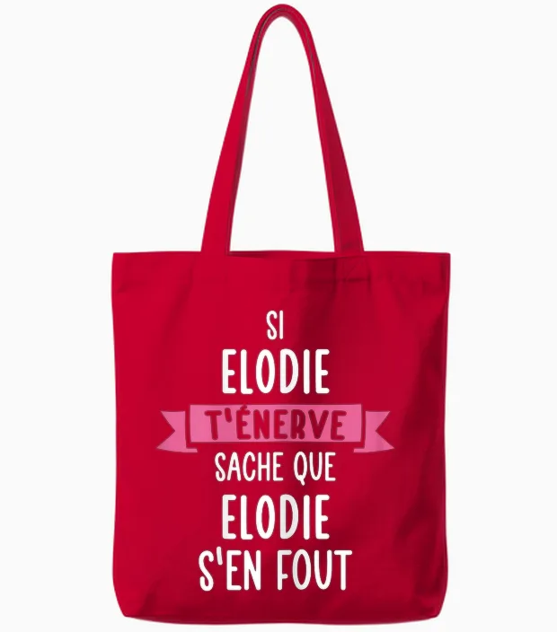 Gift Woman Humour Personalised Name Elodie T-Shirt, Black, Female X-Small Tote Bags in Red