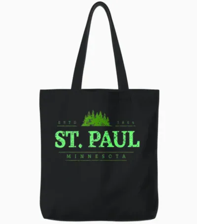 Saint Paul Minnesota | Rétro Saint Paul Mn Treeline Tote Bags - Black
