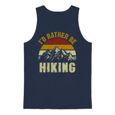 I D Rather Be Hiking Retro for Lovers of Hiking Unisex Tank Top - Navy