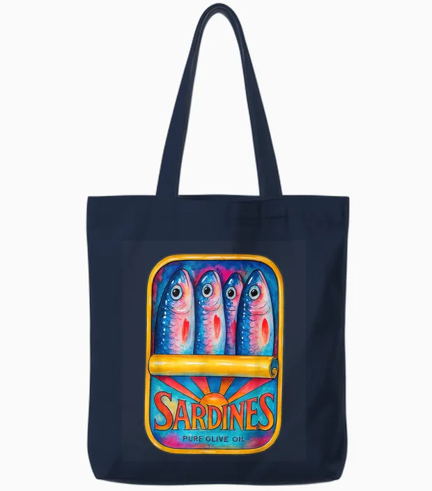 Sardinen Reines Olivenöl Lebendige Illustration Tote Bags in Navy