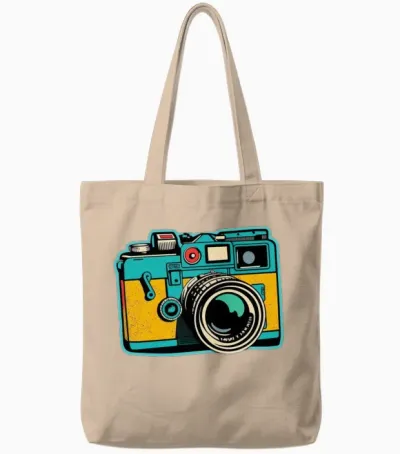 Retro Style Camera Tote Bags - Natural